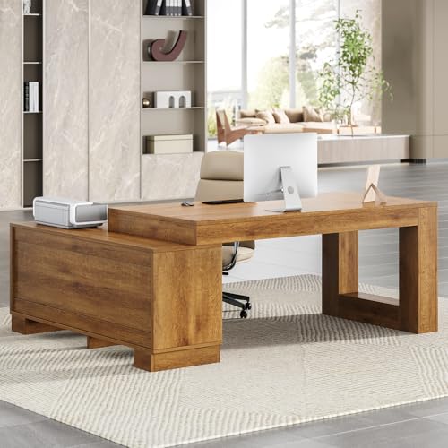 63" L Shaped Wooden Executive Desk with Storage M88549
