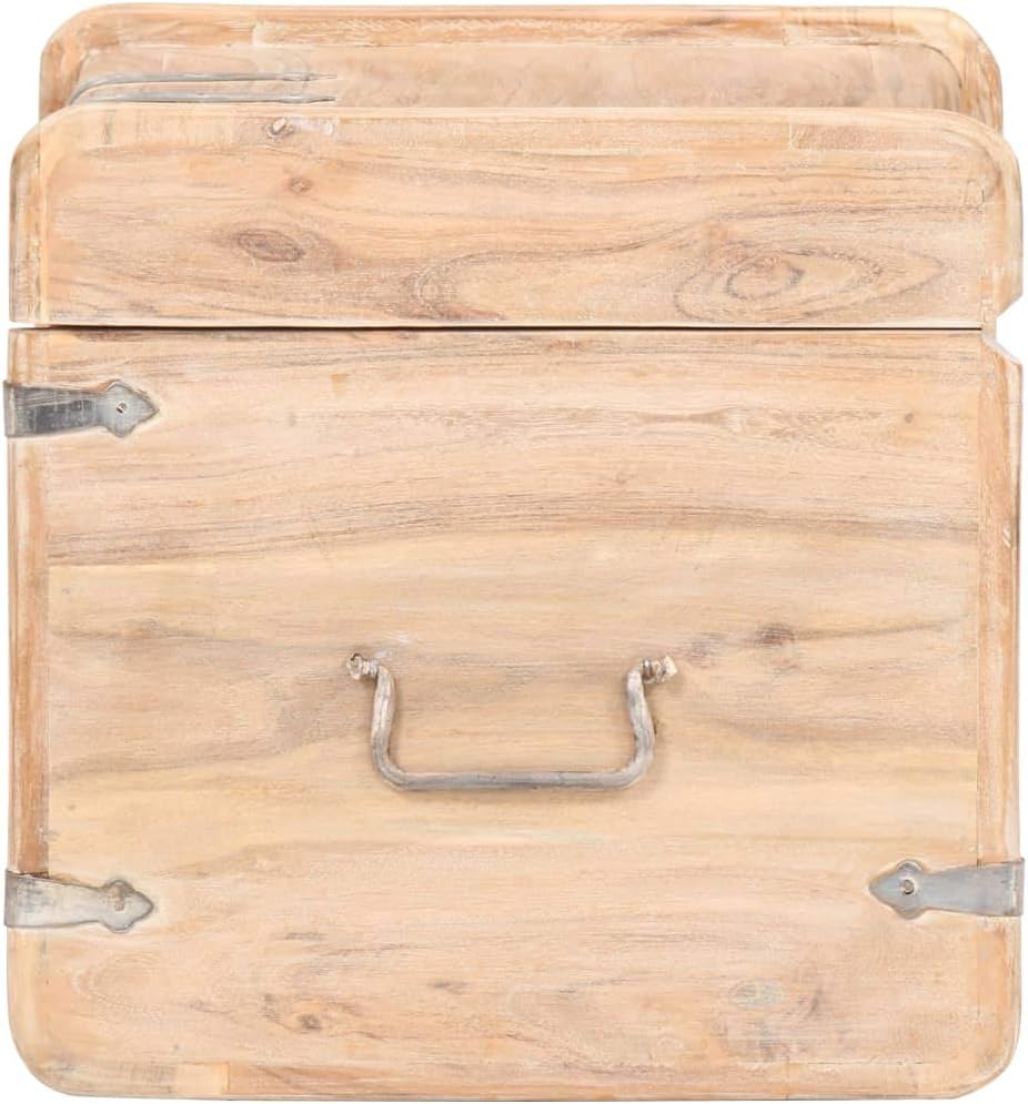 Rustic Solid Acacia Wood Chest Storage with Safety Hinge 15.7" x 15.7" x 15.7" Q85147