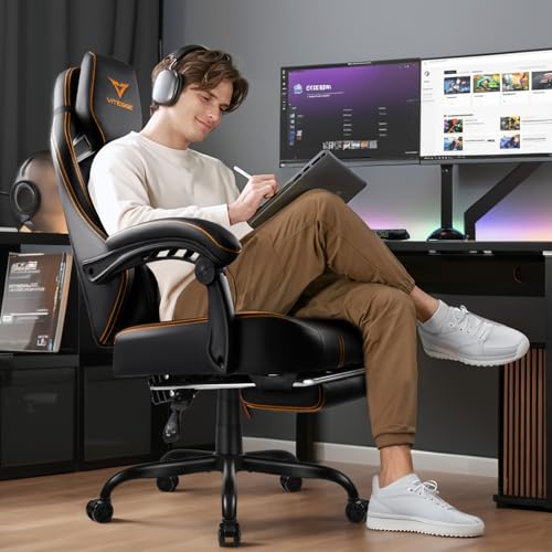 Big and Tall Gaming Chair with Footrest, Ergonomic Computer Chair (Black+Red) H20314