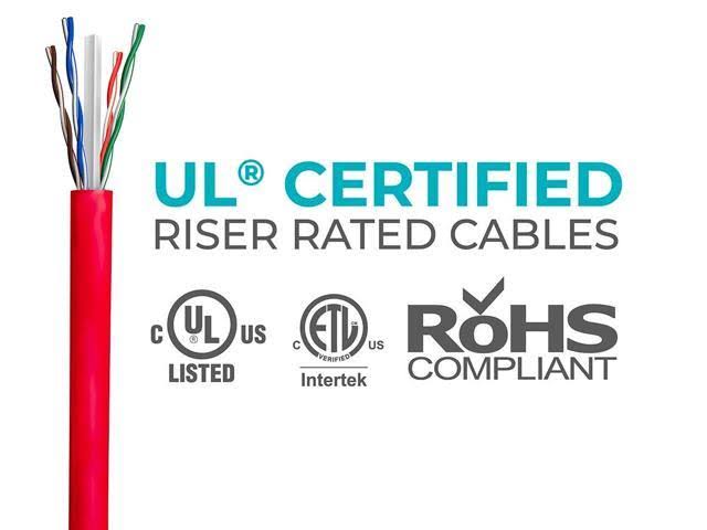 1000ft 23AWG Cat6 UTP Riser Rated Bare Copper Cable - Red L43568