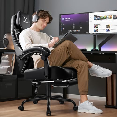 Big and Tall Gaming Chair with Footrest, Ergonomic Computer Chair (Black+Red) H20314