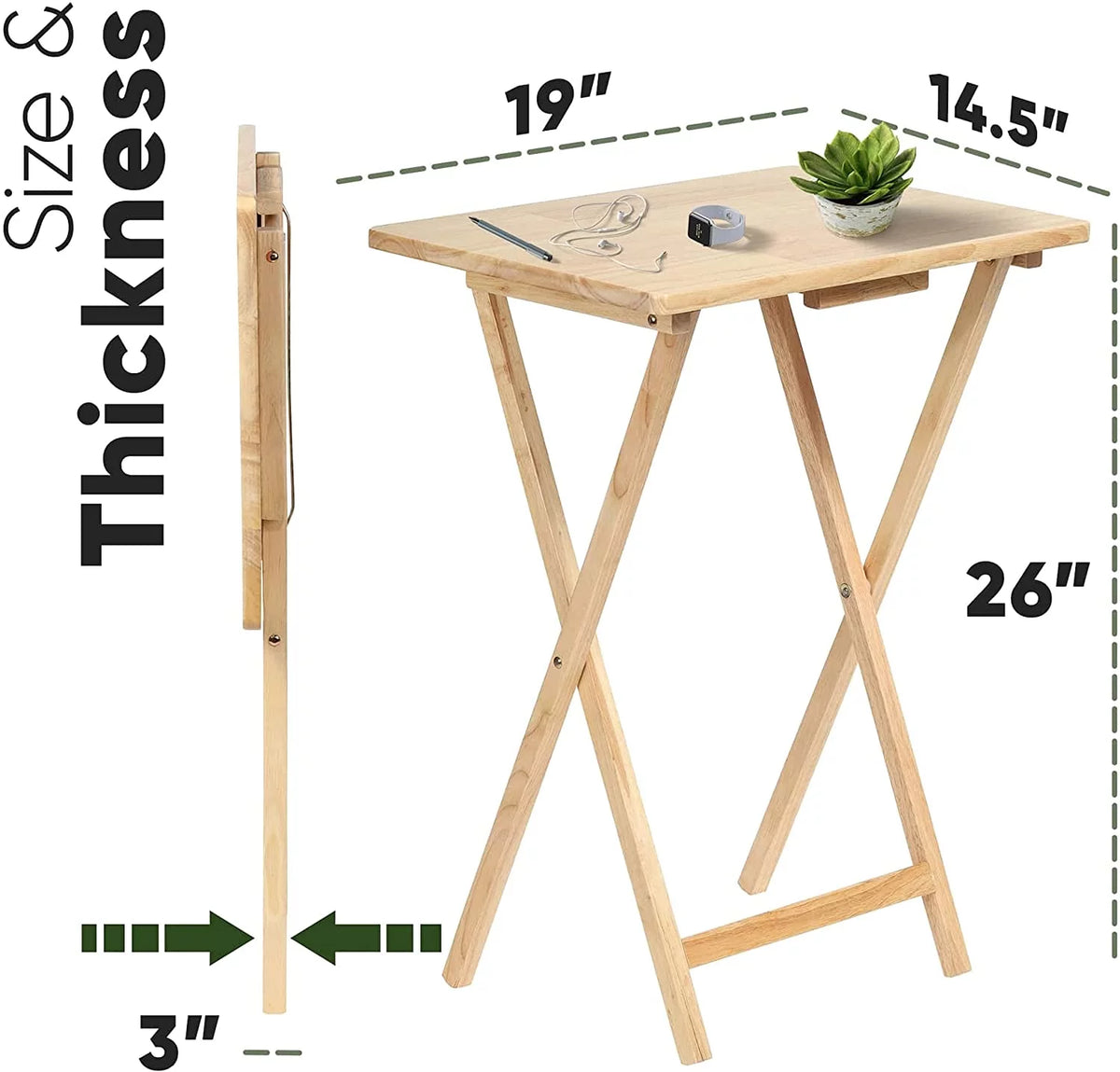 2 Piece Set Solid Wood Folding Snack Serving Tray Table M865