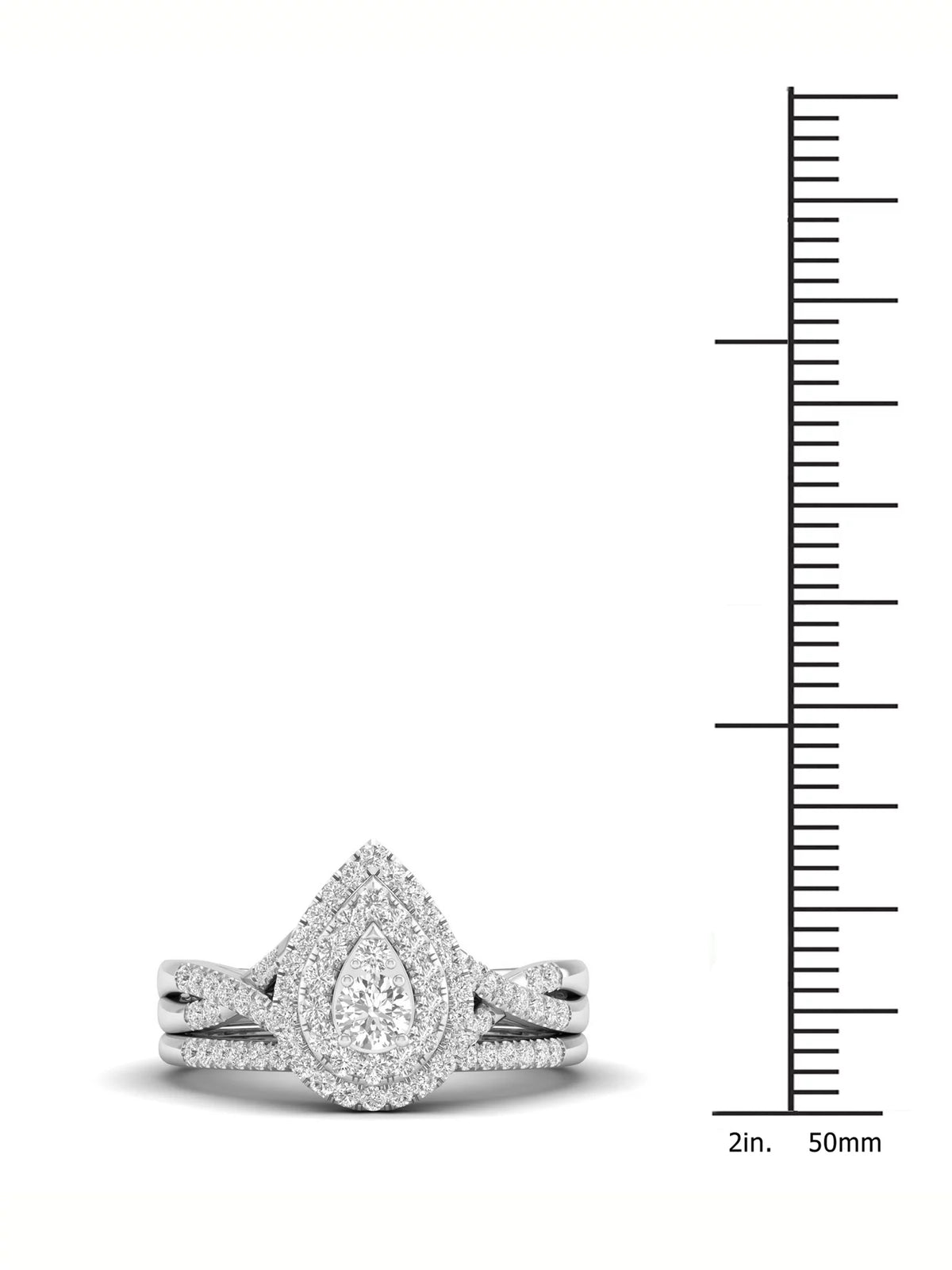 1/2Ct TDW Diamond 10k White Gold Pear Shape Halo Bridal Set H960153