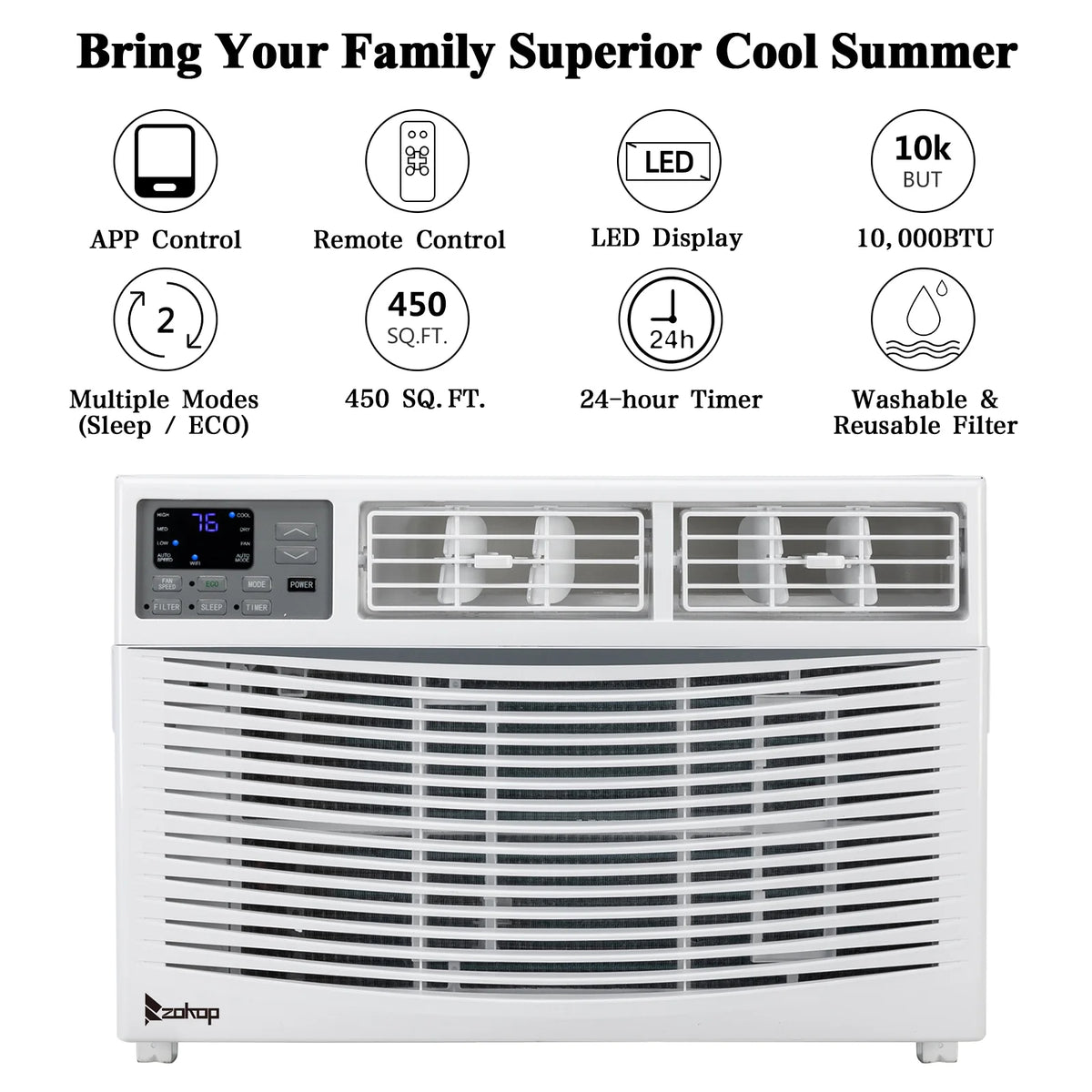 10000BTU Window Air Conditioner with WiFi and Eco Mode, White S544679