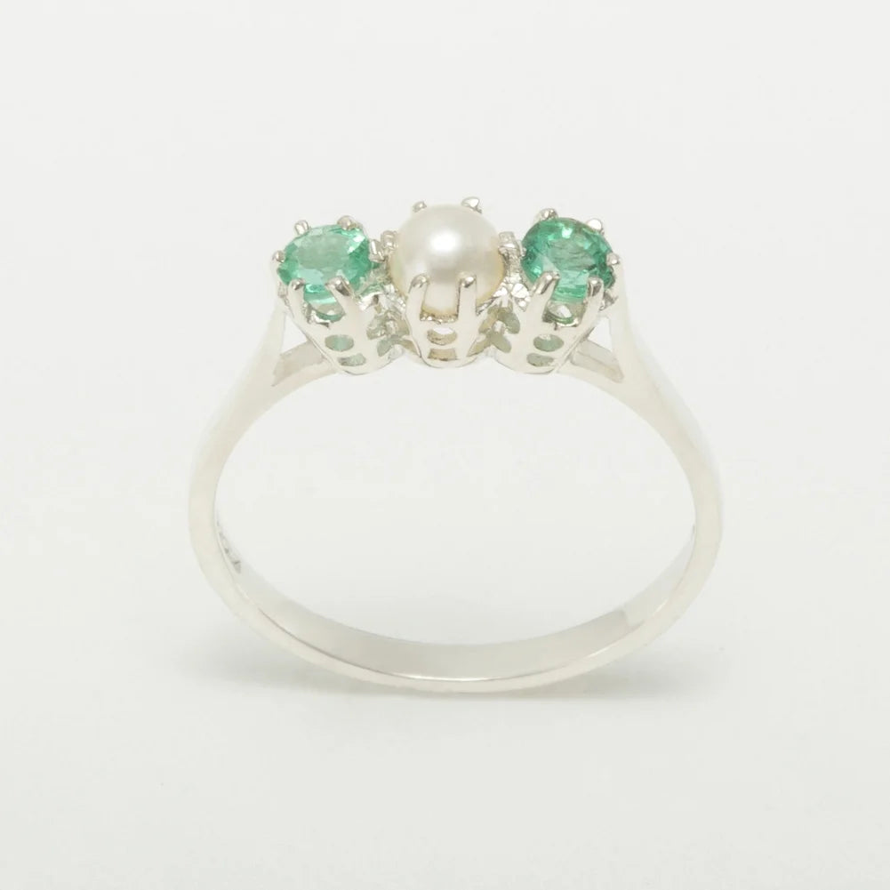 18k White Gold Cultured Pearl & Emerald Engagement Ring L85759