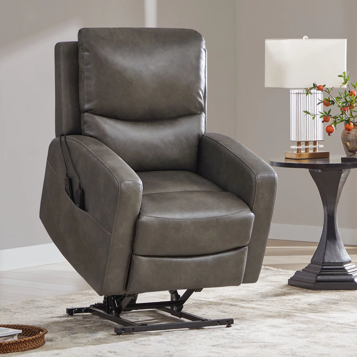 Dark Gray Faux Leather Lift Recliner Chair B916