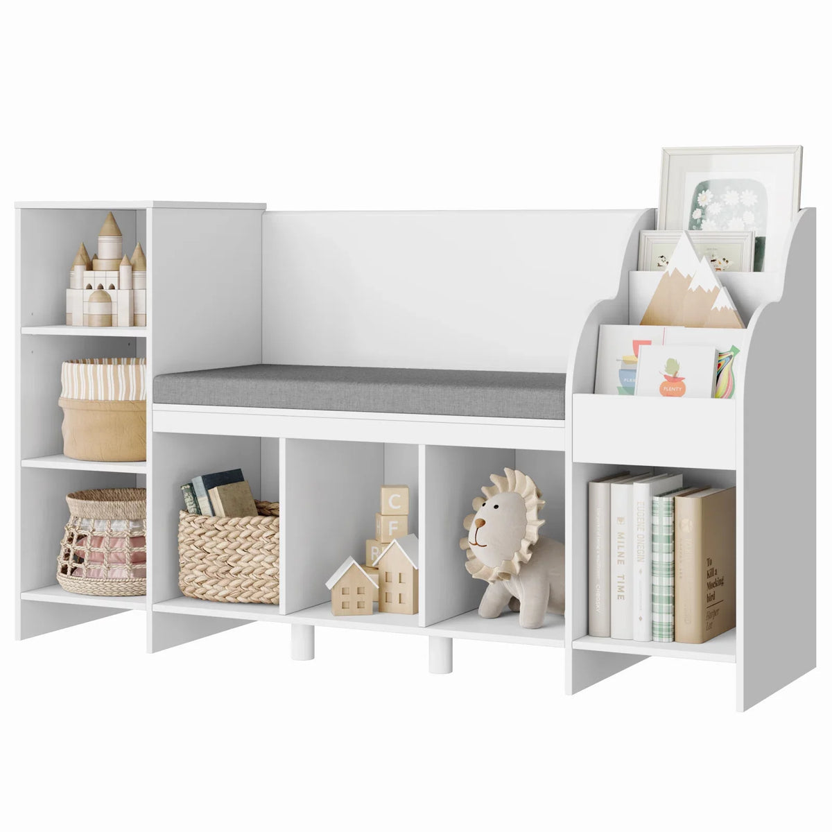 White 2 Seats 7 Cube Kids Bookshelf with Reading Nook S88313
