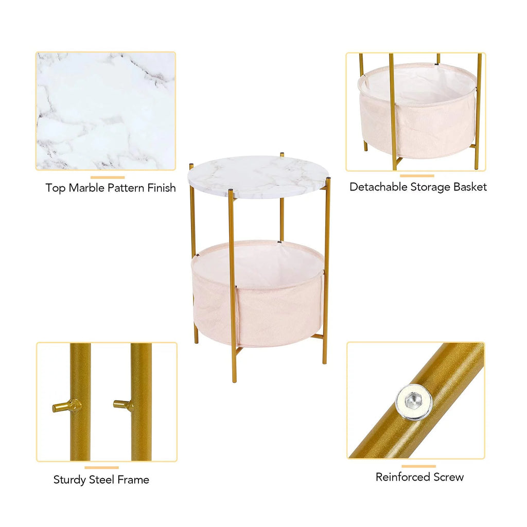 Round 2-Tier End Table with Fabric Storage Basket X990305