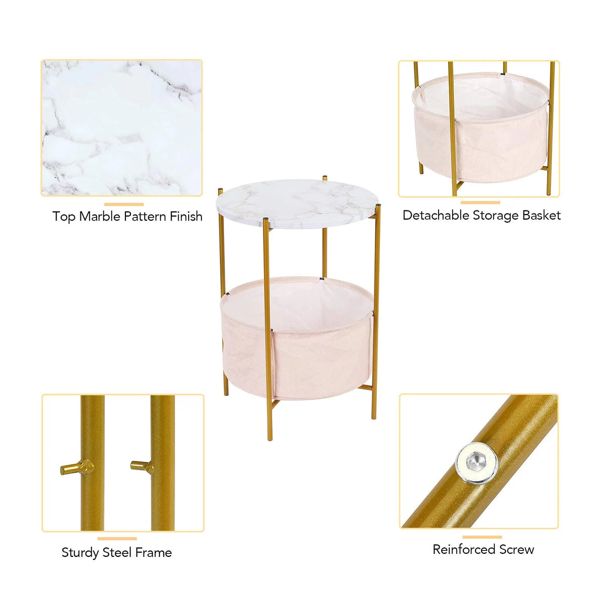 Round 2-Tier End Table with Fabric Storage Basket X990305