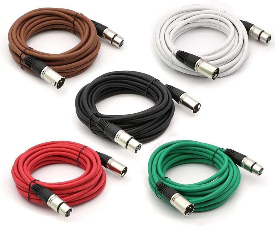 20' Balanced XLR 3 Pin Male to Female Colored Mic Cable 5 Pack J24522
