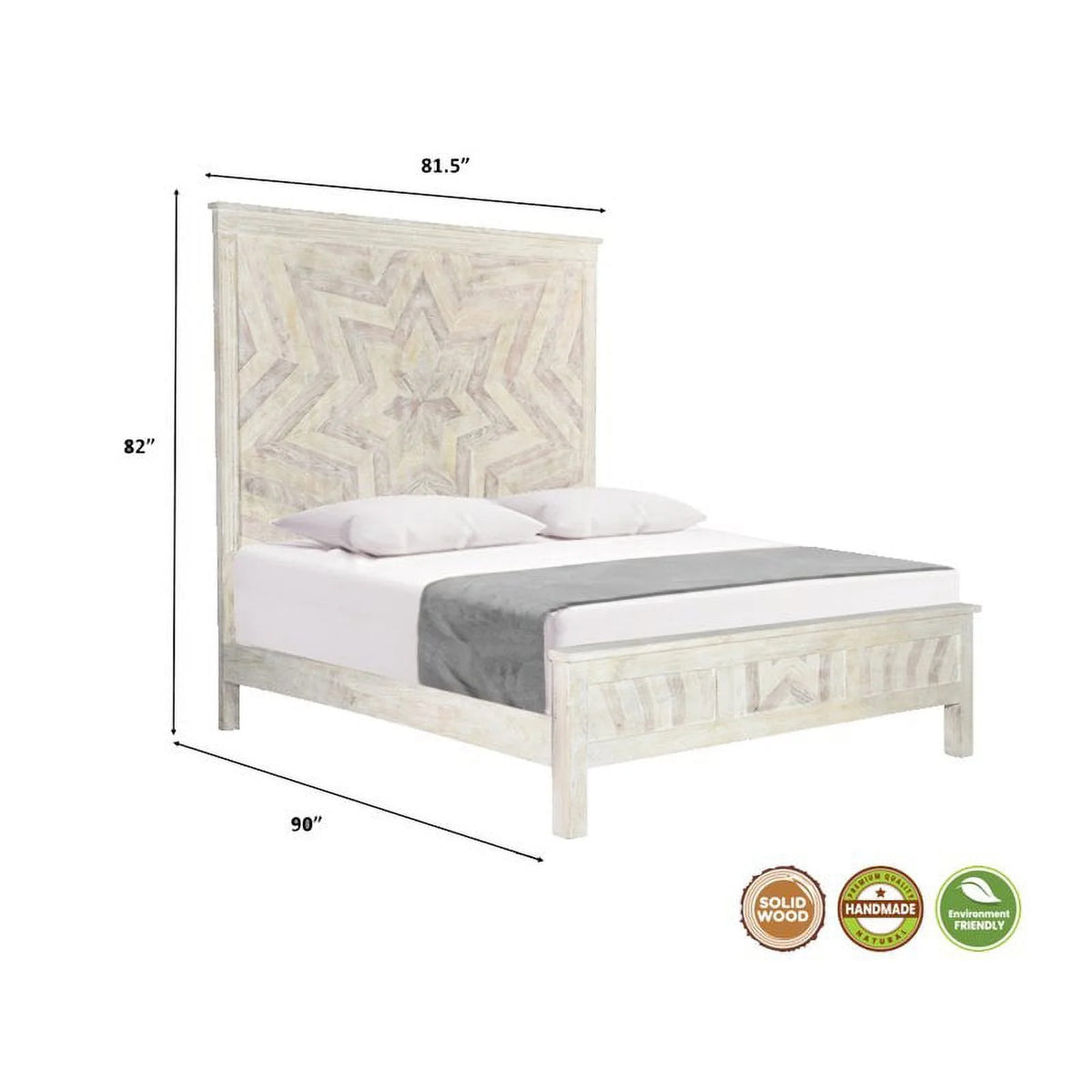 White Solid Wood King Panel Bed F982