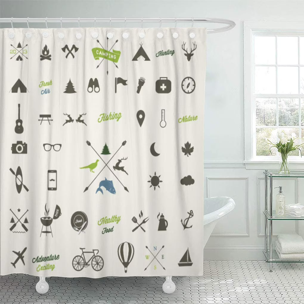 Mountain Camp Camping Fire Tent Map Campfire Forest Shower Curtain 66x72 inch G57050