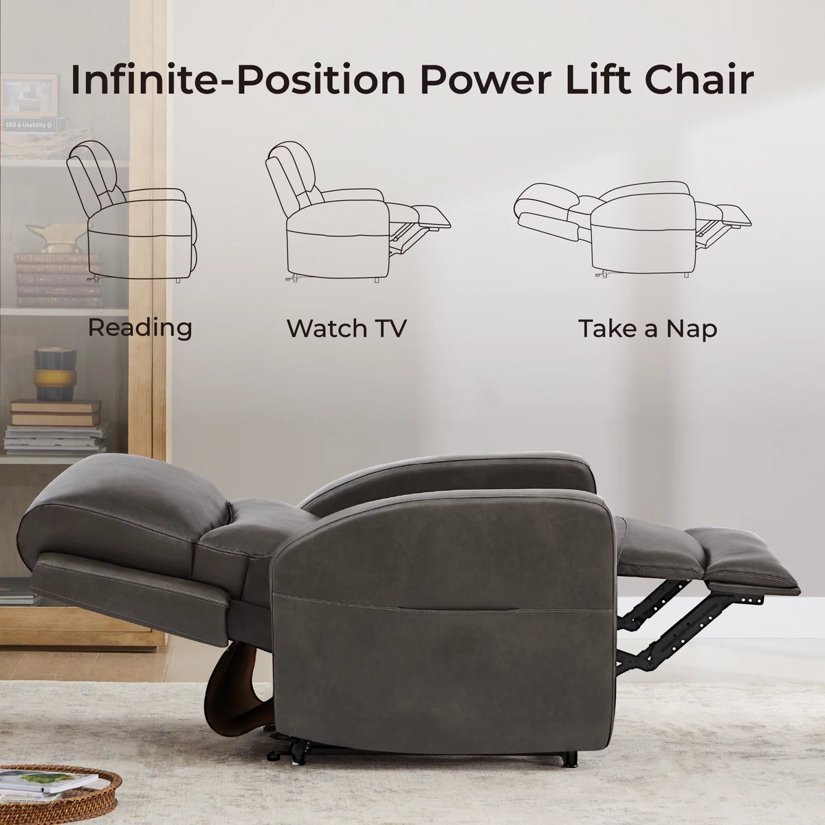 Dark Gray Faux Leather Lift Recliner Chair B916