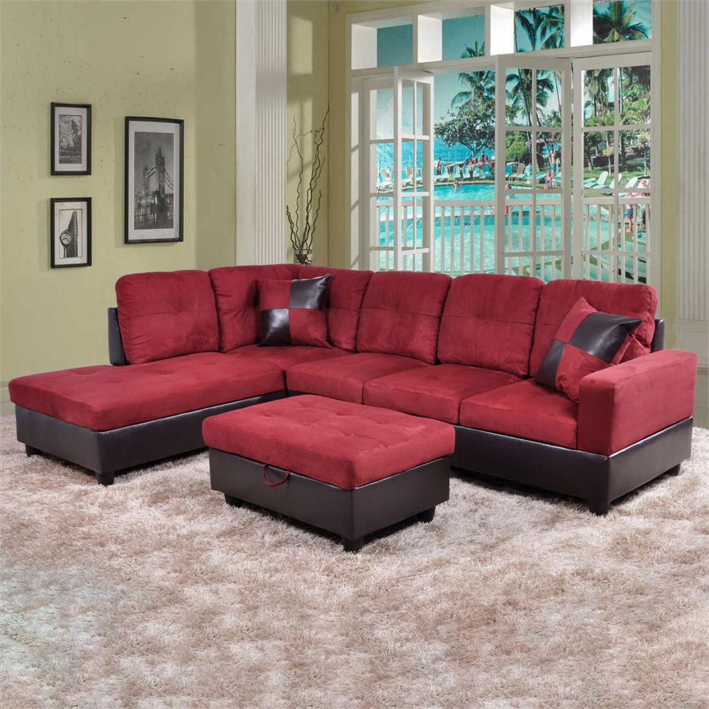 Red Raspberry Microfiber Faux Leather Sofa Set I942
