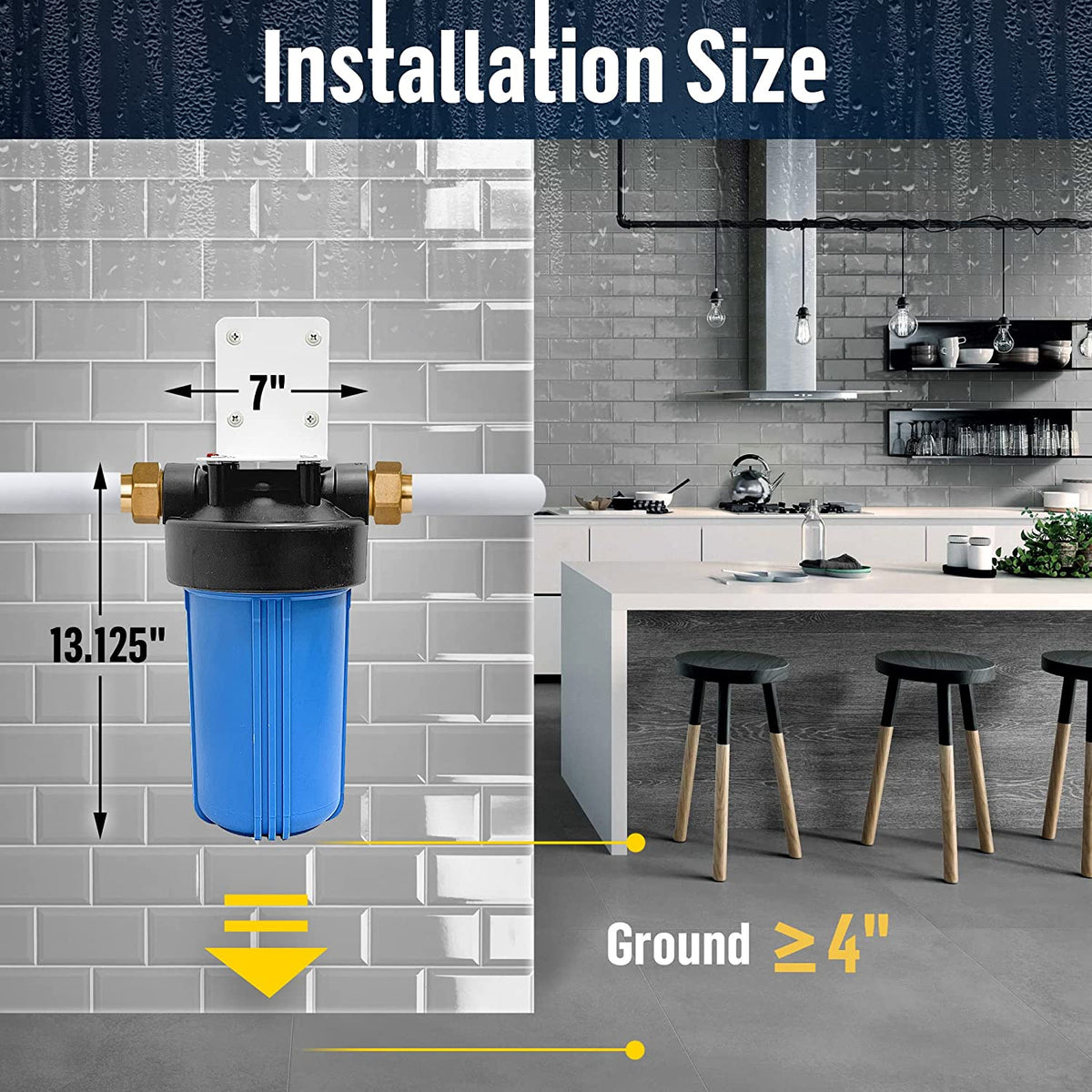 10 x 4.5 Whole House Filter Purifier System, 1 NPT Brass Port, Blue, 1 Set N155629