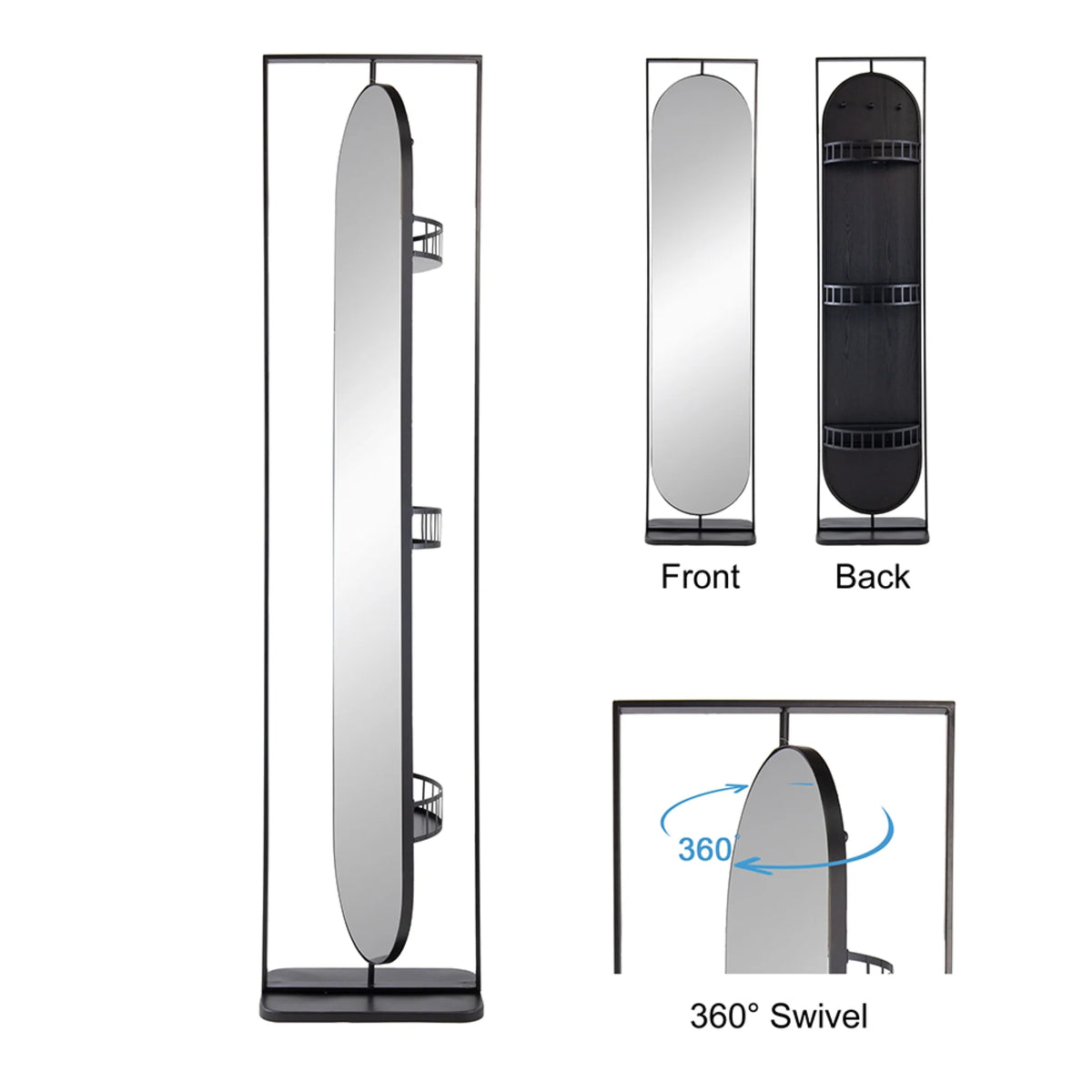 Black Rectangular Full Length Stand Mirror Z33543