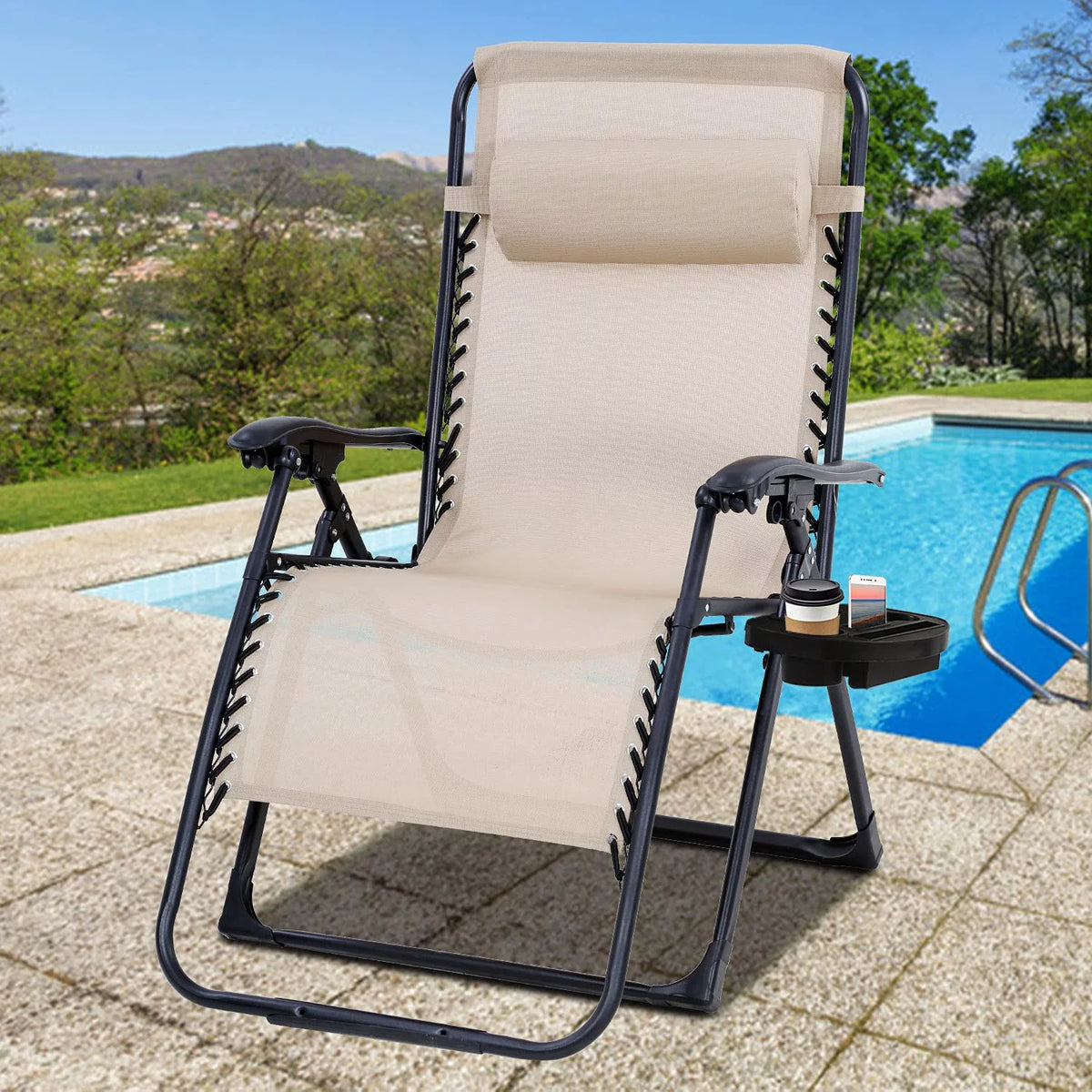 Oversized Zero Gravity Chair with Cup Holder Tray and Pillows X463