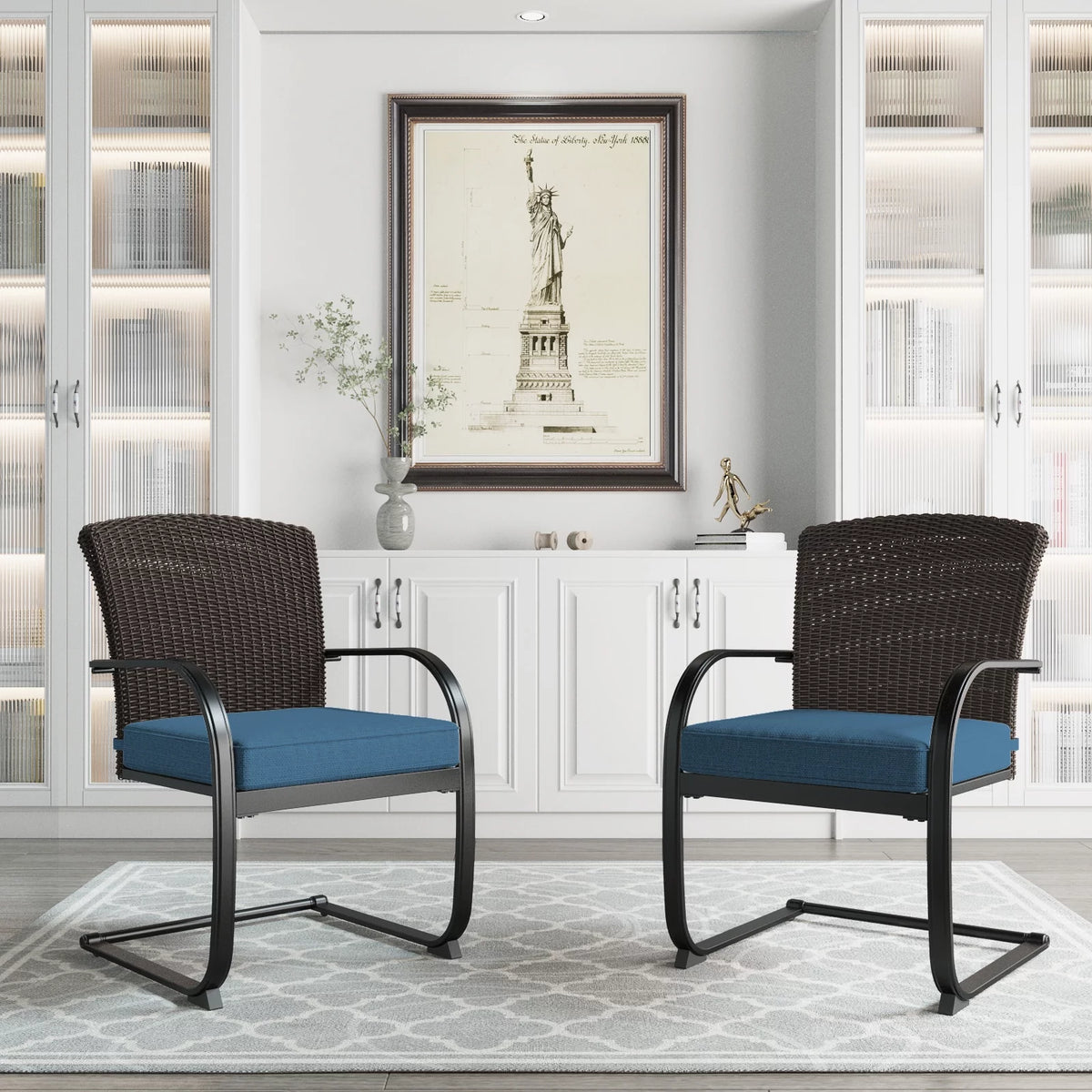 2 Piece Outdoor Wicker Dining Chairs Set of 2 with Cushions J48744