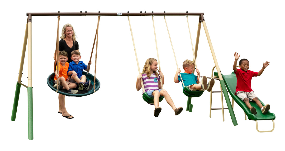 Steel Swing Set with Disc Swing, Swing Seats, Wave Slide Y85708