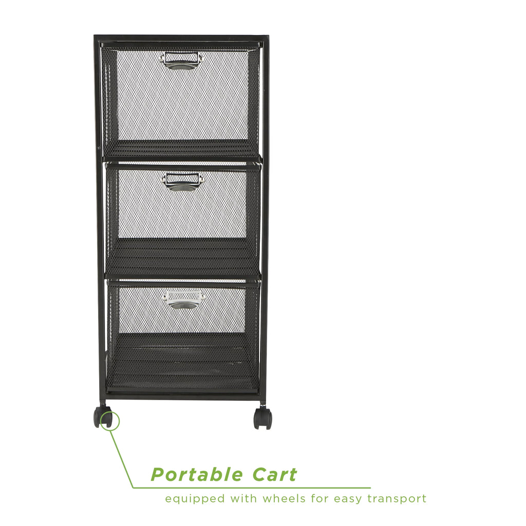 Rolling Utility Cart with 3 Drawers, Black U430017