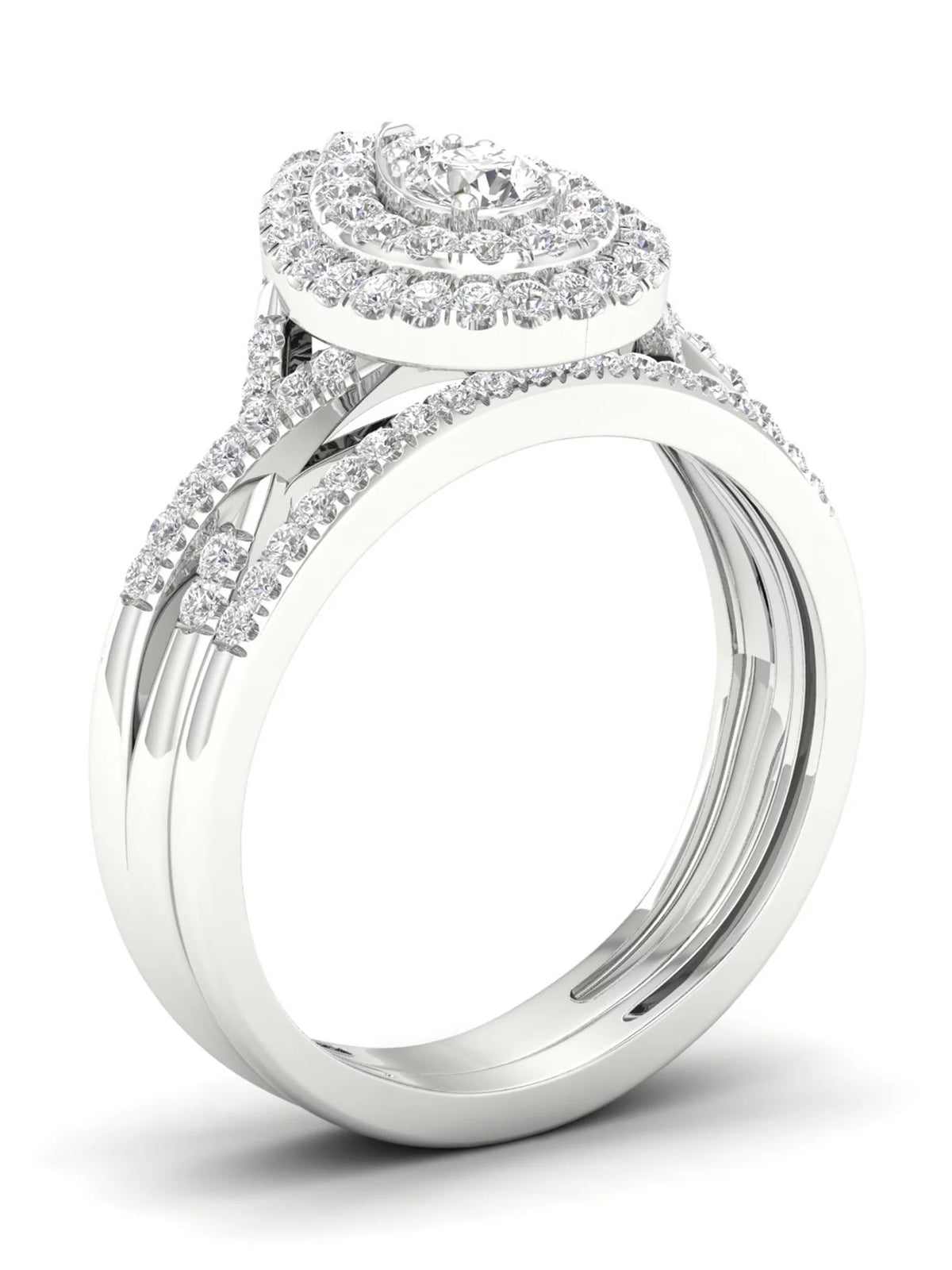 1/2Ct TDW Diamond 10k White Gold Pear Shape Halo Bridal Set H960153