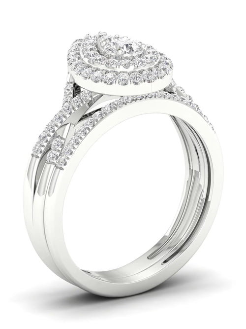 1/2Ct TDW Diamond 10k White Gold Pear Shape Halo Bridal Set H960153