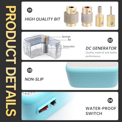 Portable Stained Glass Grinder Machine Kit with 4 Grinding Bits U4761