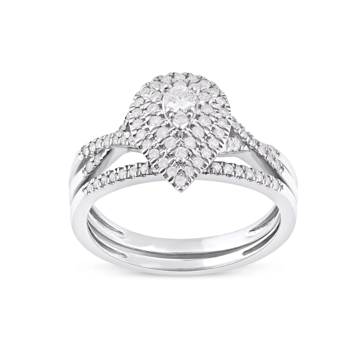 1/2Ct TDW Diamond 10k White Gold Pear Shape Halo Bridal Set H960153