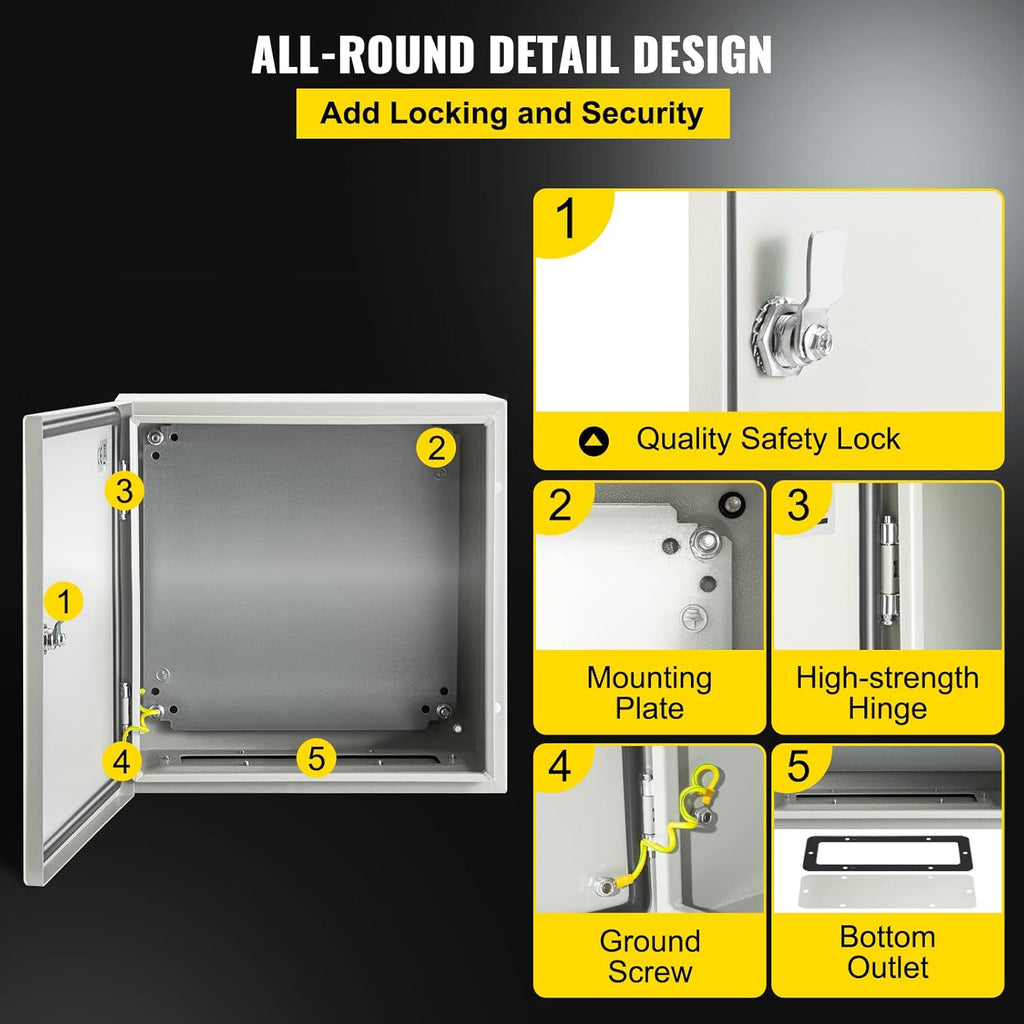 16 x 16 x 8 Inches Wall Mounted Waterproof Mild Steel Electrical Enclosure R340420