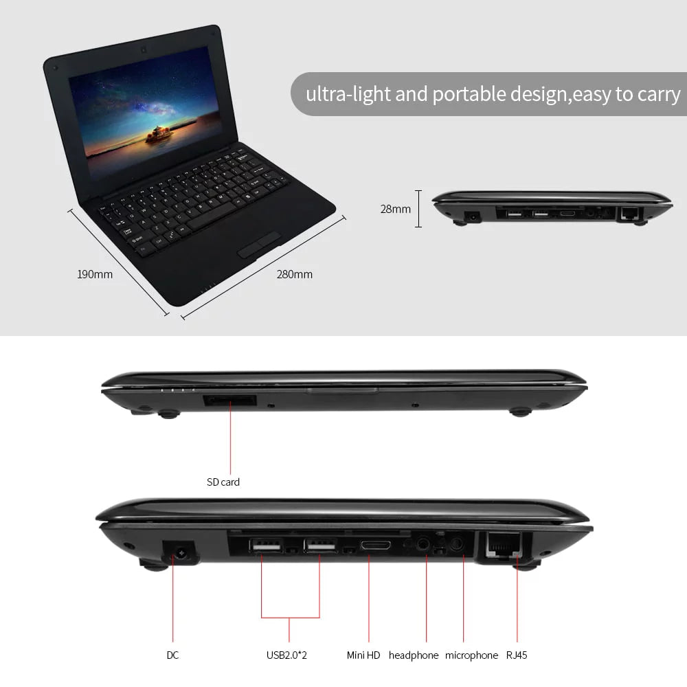 10.1inch Portable Netbook Black Q235
